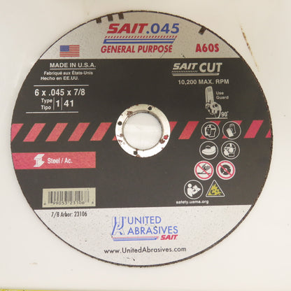 United Abrasives 23106 Type 1 6" x .045" x 7/8" Cut-Off Wheels Box Of 50