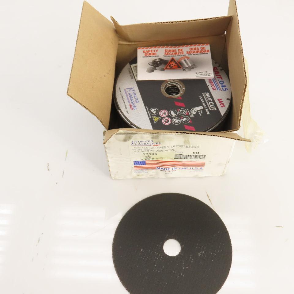 United Abrasives 23106 Type 1 6" x .045" x 7/8" Cut-Off Wheels Box Of 50