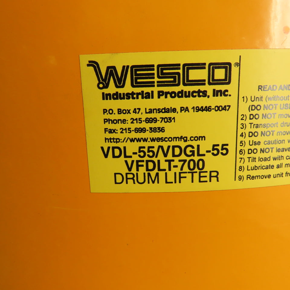 Wesco VDL-55 VDGL-55 Economical Standard Drum Lifter/Dispenser 440/700 Lb.