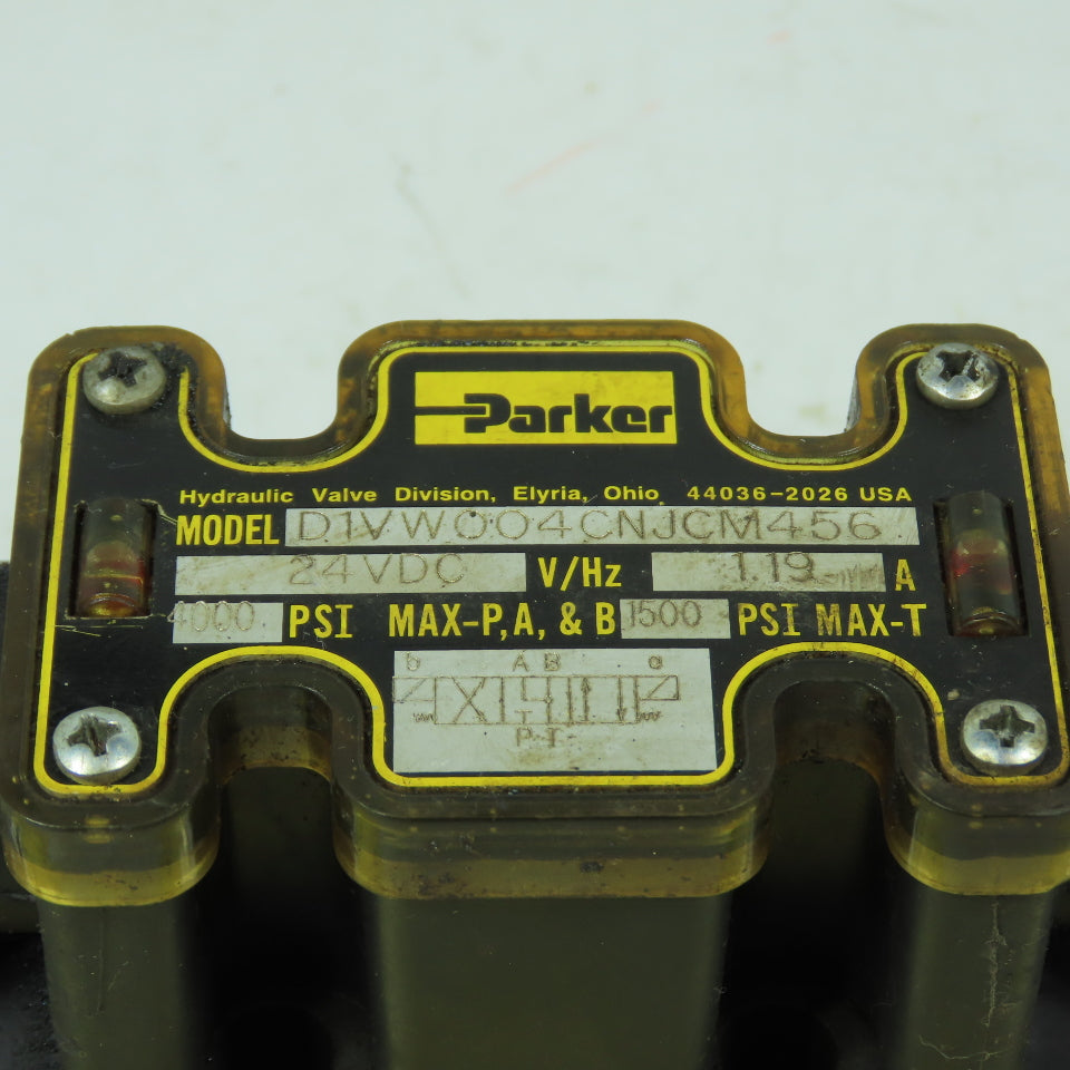 Parker D1VW004CNJC M456 Hydraulic Solenoid Directional Valve 4000PSI 24VDC