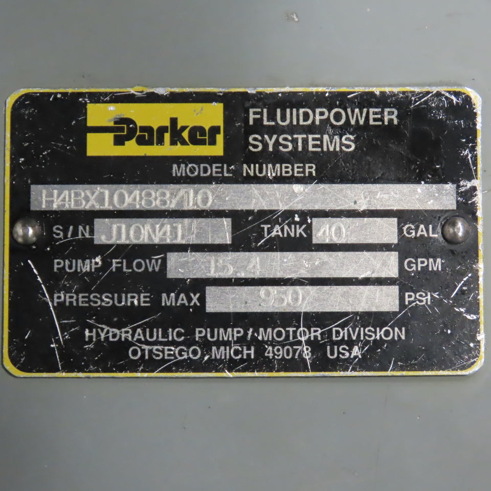 Parker H4BX10488/10 20HP 40-Gallon Hydraulic Power Unit 3PH 460V 15.4GPM 950PSI