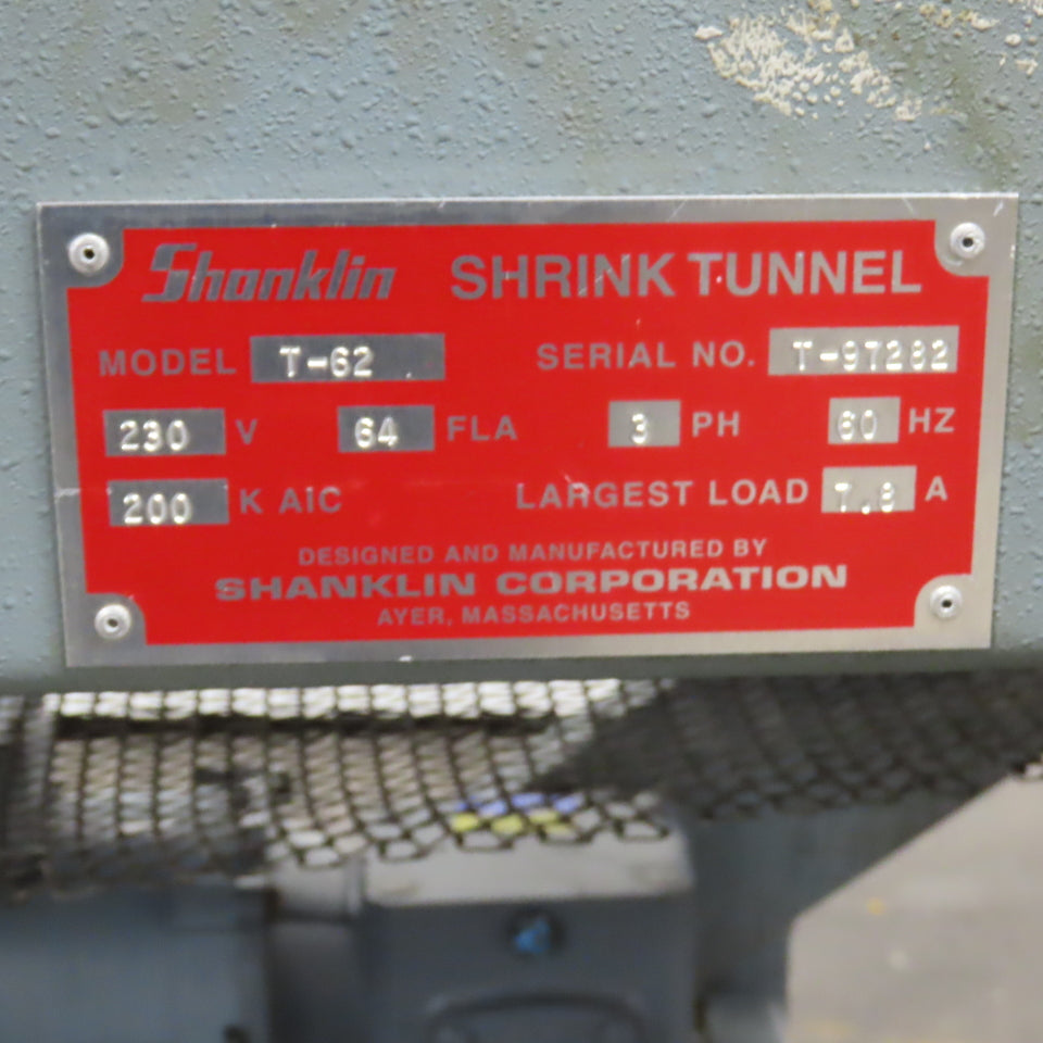Shanklin T-62 Dual Chamber Shrink Heat Tunnel 230V 3PH 10" H x 18" W Tested