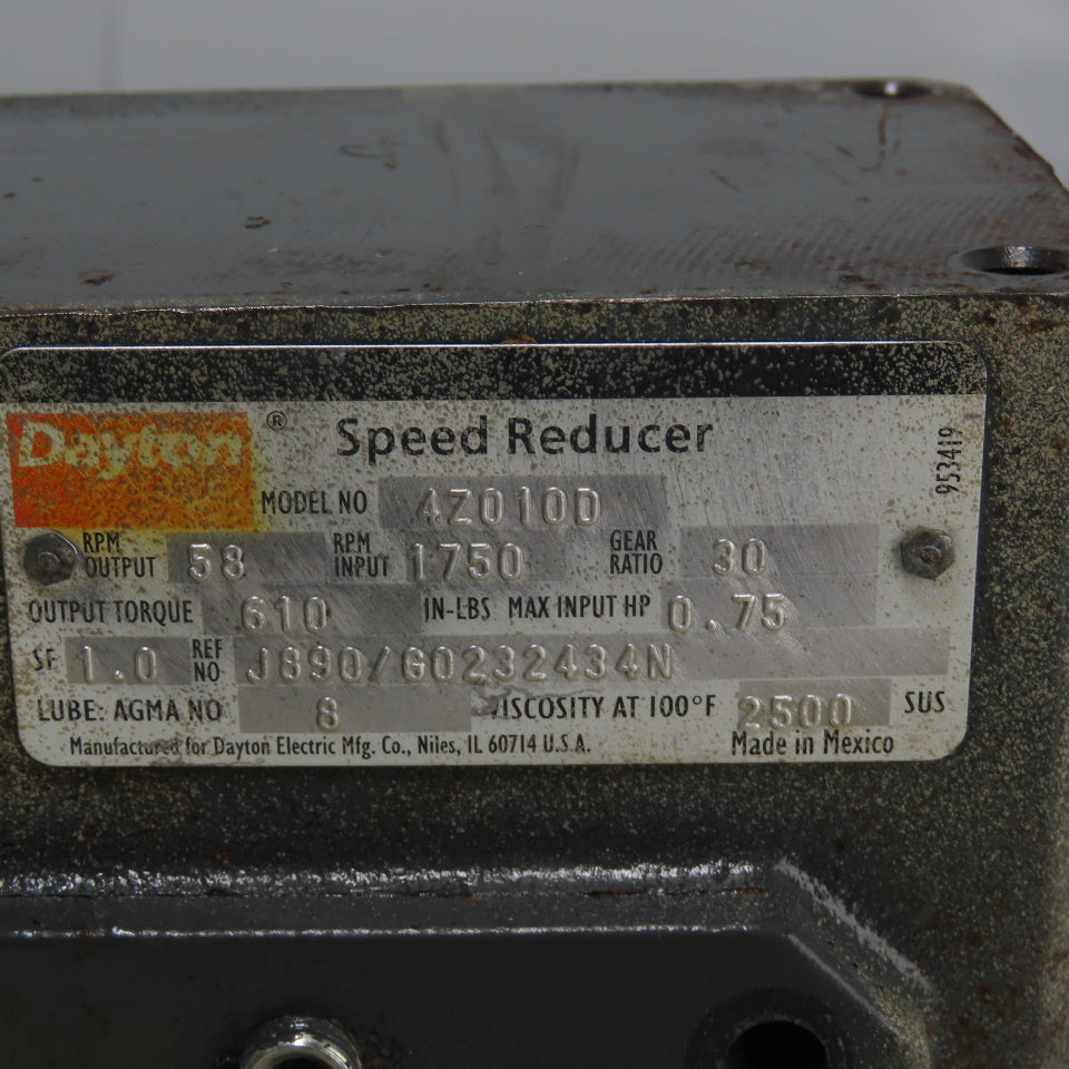 Dayton 4Z010D 30:1 Ratio Gear Motor 60RPM Out 610In-Lb Torque 3Ph 230/460V 1HP