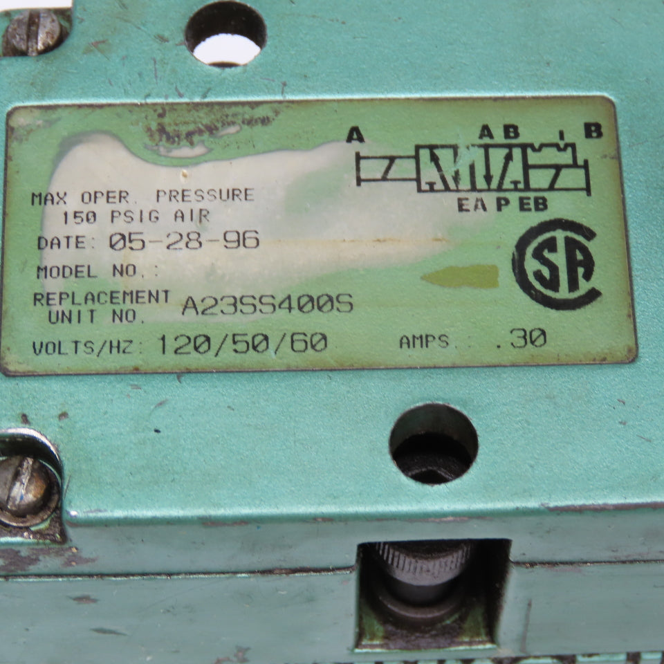 Numatics A23SS400S 2 Way Pneumatic Directional Valve 120V 50/60Hz
