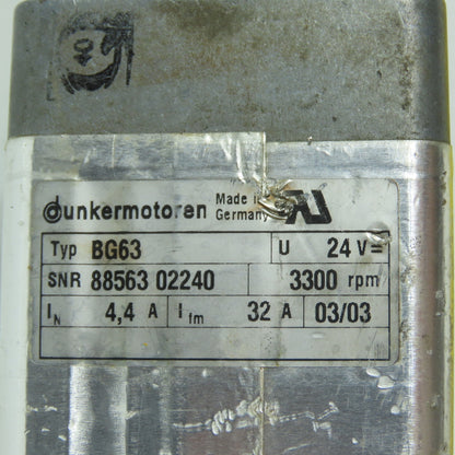 Dunkermotoren BG63 Gear Motor 24VDC W/ PLG52 64.1 Ratio 51.48RPM RE30-2-500