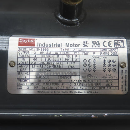 Dayton 2N936G 3HP AC Electric Motor 208-230/460V 3PH 1765RPM 213 Frame NEW