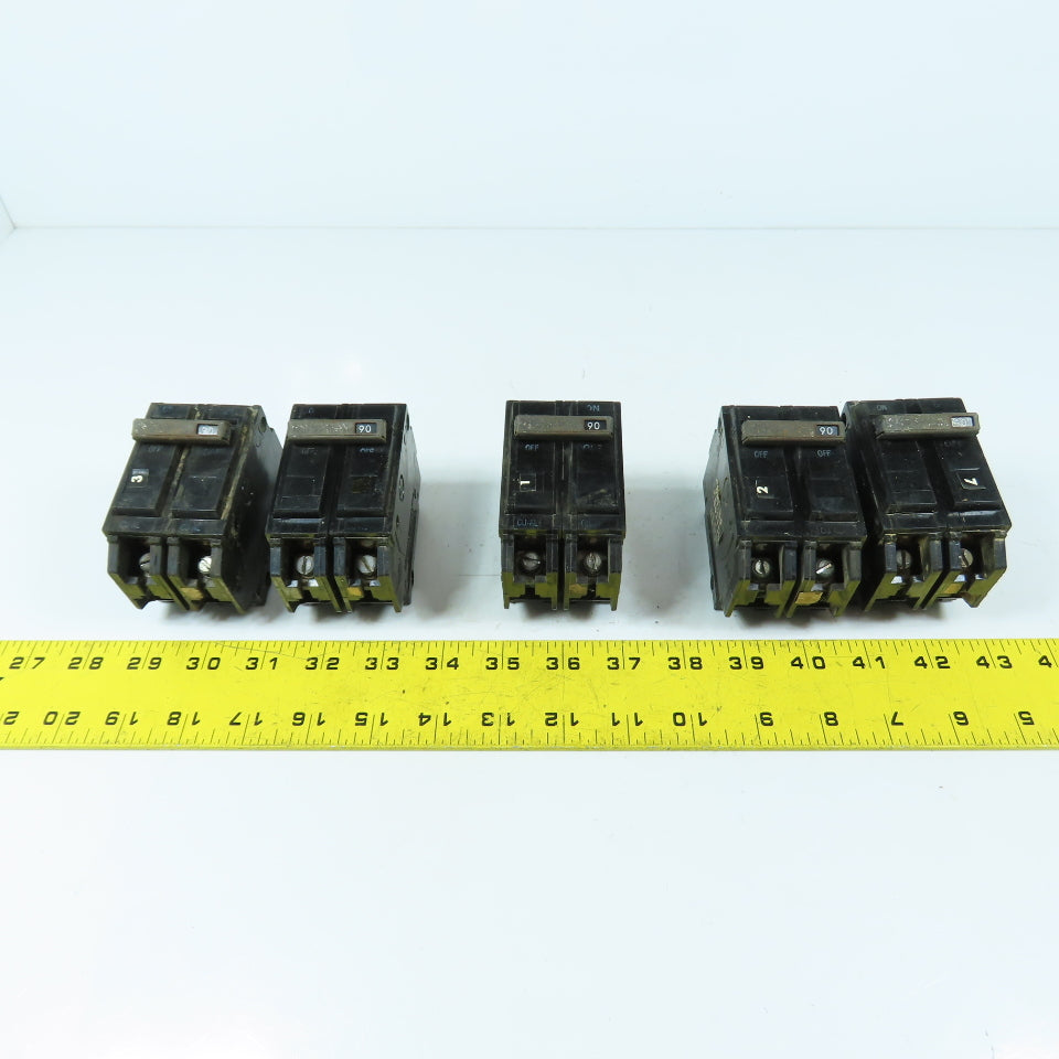 General Electric TQB2190 2-Pole 90A Bolt-On Circuit Breaker Lot Of 5