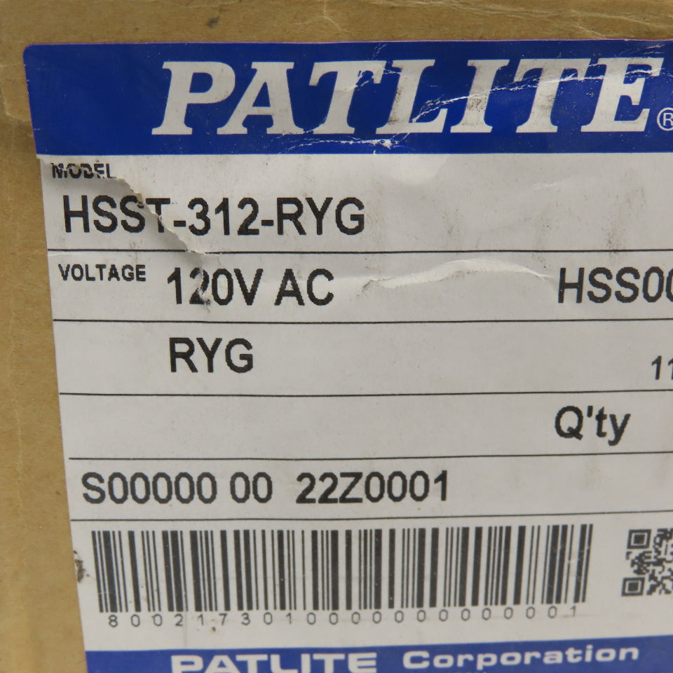 Patlite HSST-312-RYG 120V Red Green Yellow Selectable Andon Light Stack