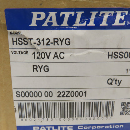Patlite HSST-312-RYG 120V Red Green Yellow Selectable Andon Light Stack
