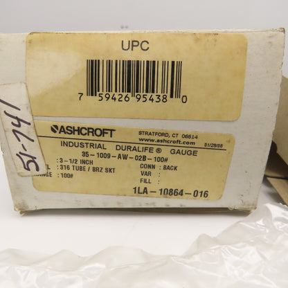 Ashcroft 35-1009-AW-02B-100# Duralife 0-100 PSI 1/4" NPT Pressure Gauge
