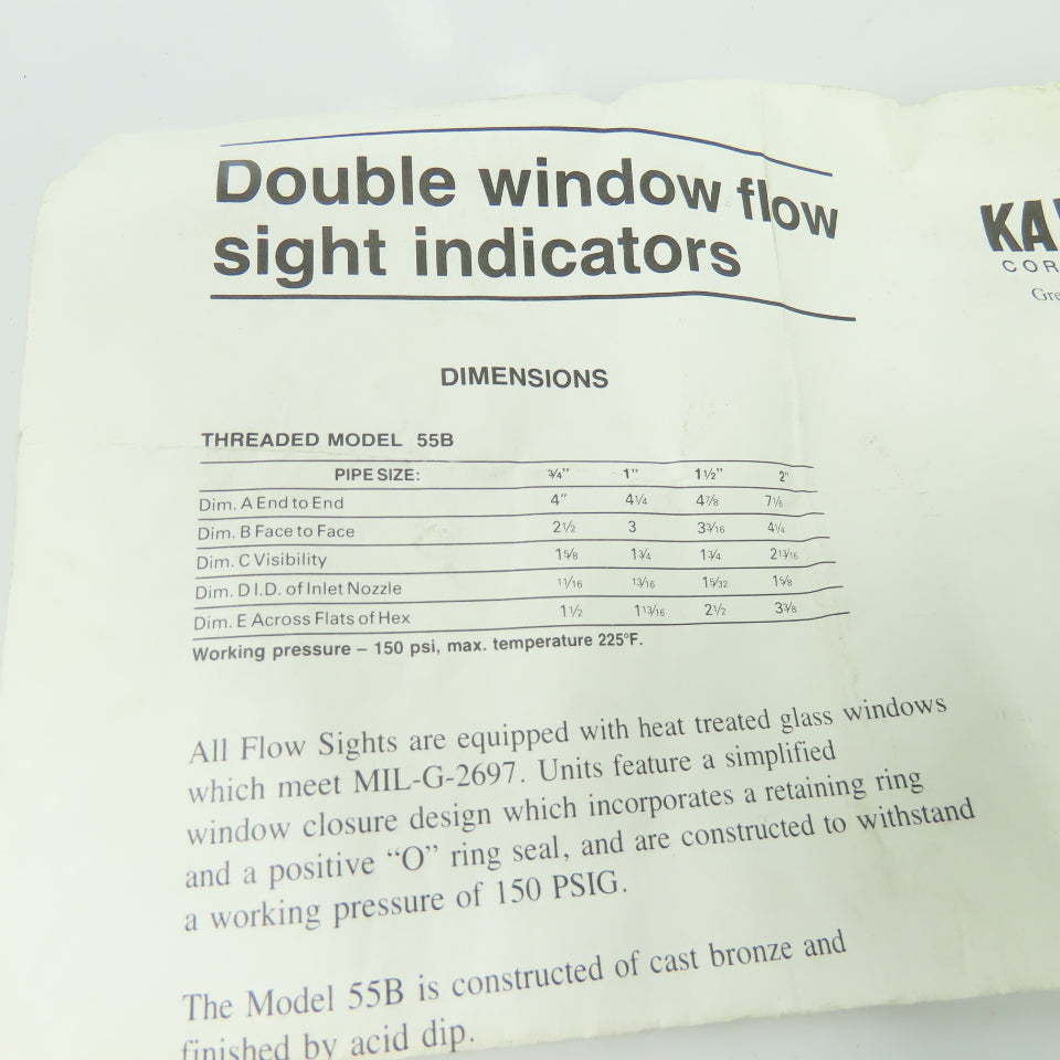 Kaydon 55B Double window Flow Sight Indicators 1-1/2" NPT NEW