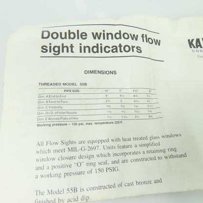 Kaydon 55B Double window Flow Sight Indicators 1-1/2" NPT NEW