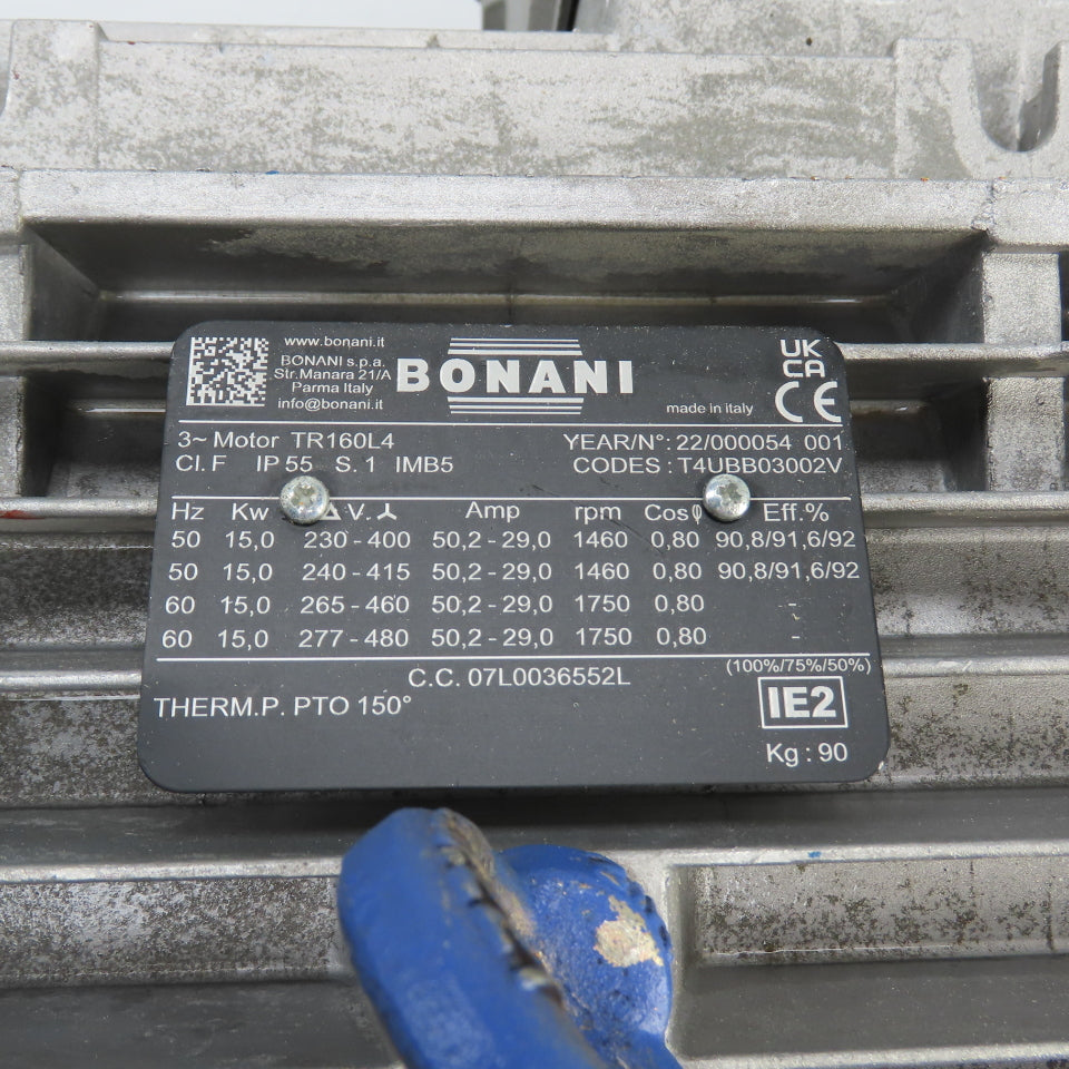 Bonani TR160L4 15kW AC Electric Motor 230/460-480V 3PH 160L Frame Tested