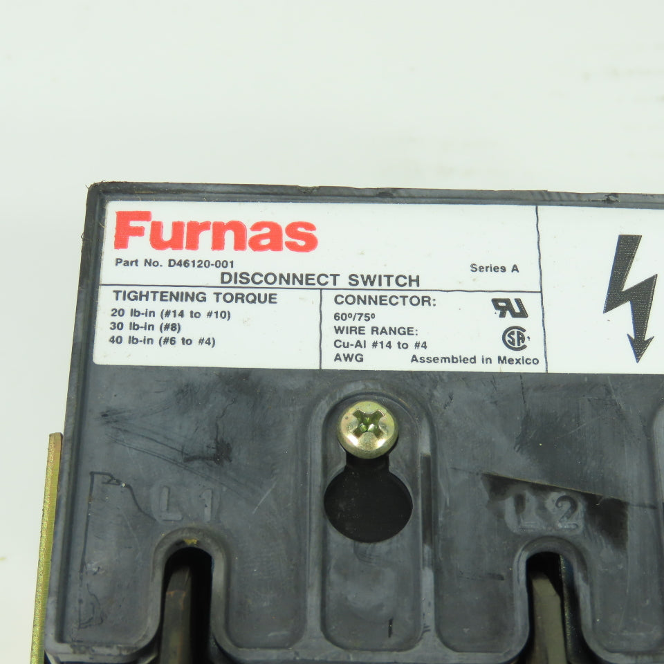 Furnas D46120-001 Series A Disconnect Switch 3-Pole Fusible