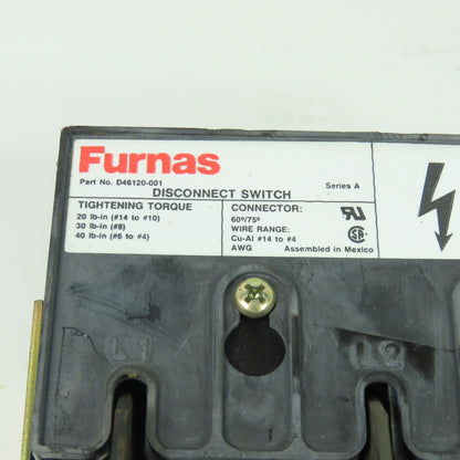 Furnas D46120-001 Series A Disconnect Switch 3-Pole Fusible