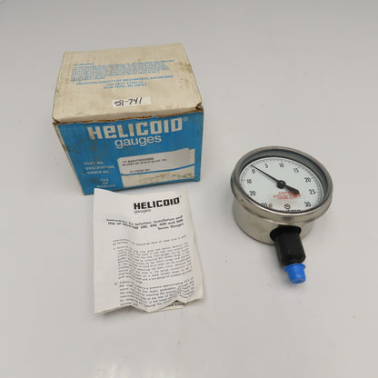 Helicoid E4M1P20000000 30/30 IN Hg/PSI Vacuum PSI Pressure Gauge 304SS 1/4" NPT
