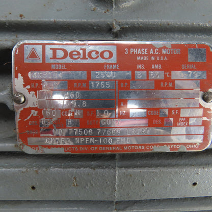 Delco 4G3104 7.5HP AC Electric Motor 460V 3PH 1765RPM 9.8A 254U Frame Tested