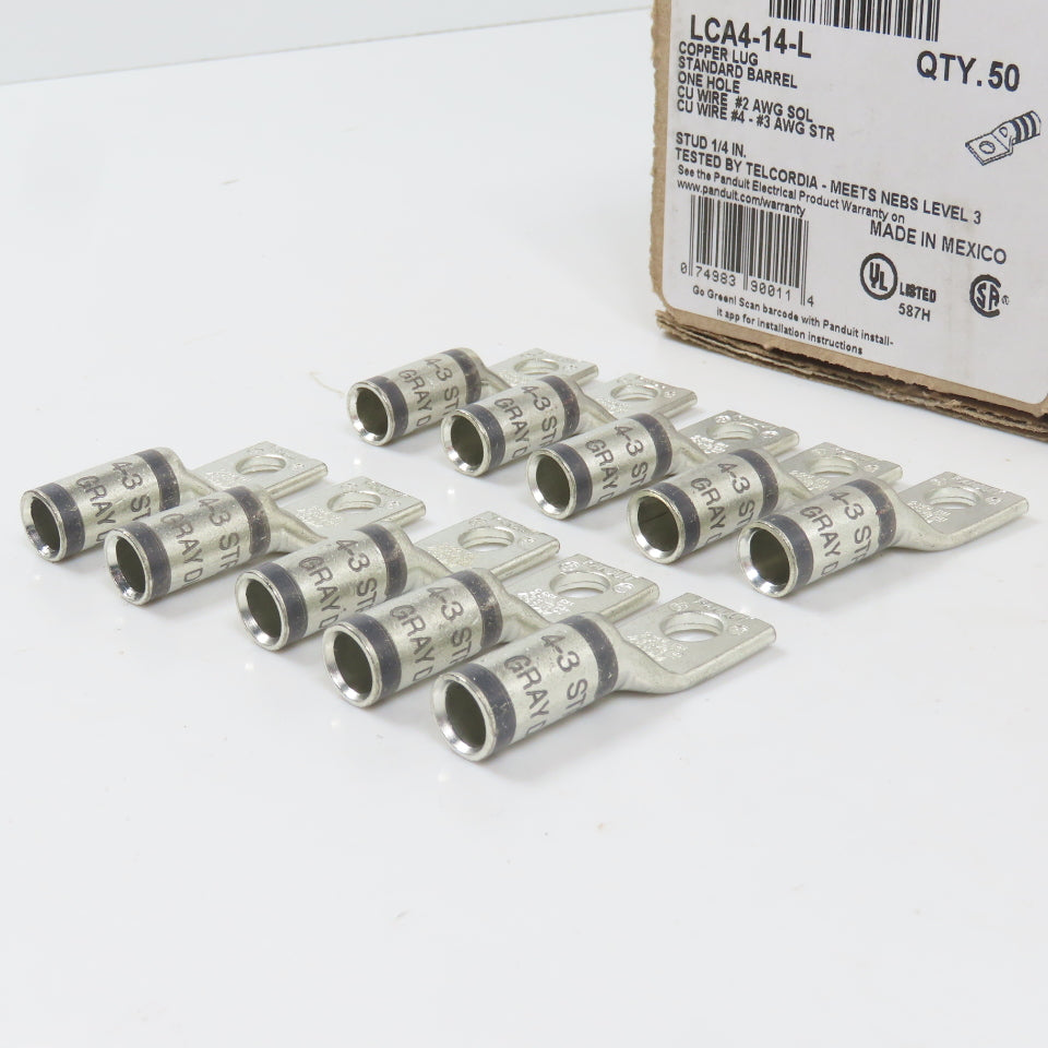 Panduit LCA4-14-L Copper Compression Lug 1-Hole #2AWG SOL #4-#3 AWG STR Lot/10