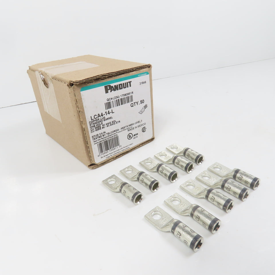 Panduit LCA4-14-L Copper Compression Lug 1-Hole #2AWG SOL #4-#3 AWG STR Lot/10