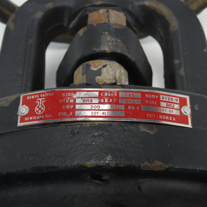 Newco 22F-IB7 A126-B Body Size 4" Gate Valve Class 125 Stem BRS BRZ 200PSI CWP