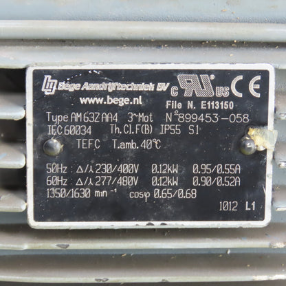 Bologna RMI-28F1 40:1 Ratio Right Angle Gear Motor 277/480V 40.75RPM Out .12kW