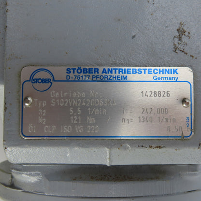 Stober S102VN2420D63K4 242:1 Ratio Right Angle Gear Motor 277/480V 6.85RPM .12kW
