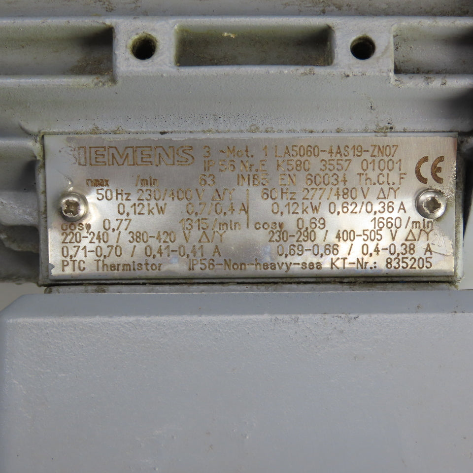 Stober S102VN2420D63K4 242:1 Ratio Right Angle Gear Motor 277/480V 6.85RPM .12kW