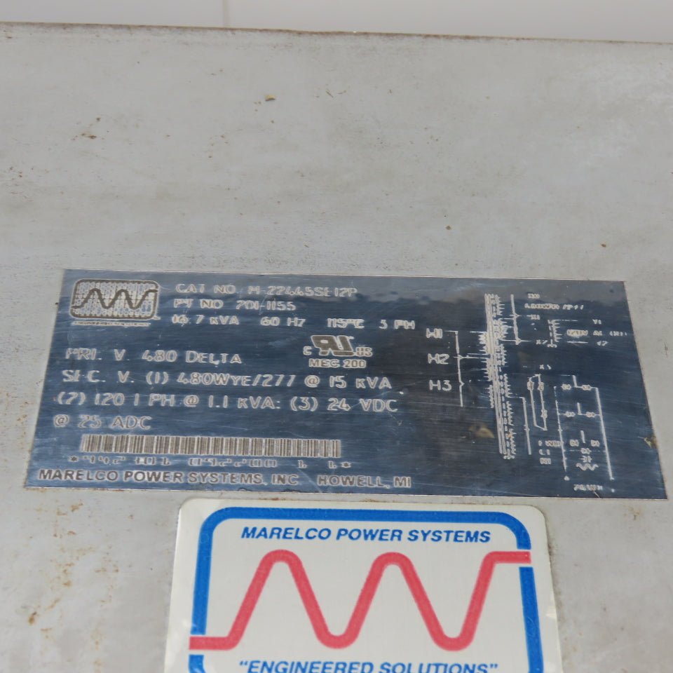 Marelco 16.7kVA 3PH Transformer Pri 480V Delta Sec 480/277V 120V 1PH 24VDC