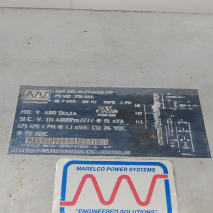 Marelco 16.7kVA 3PH Transformer Pri 480V Delta Sec 480/277V 120V 1PH 24VDC