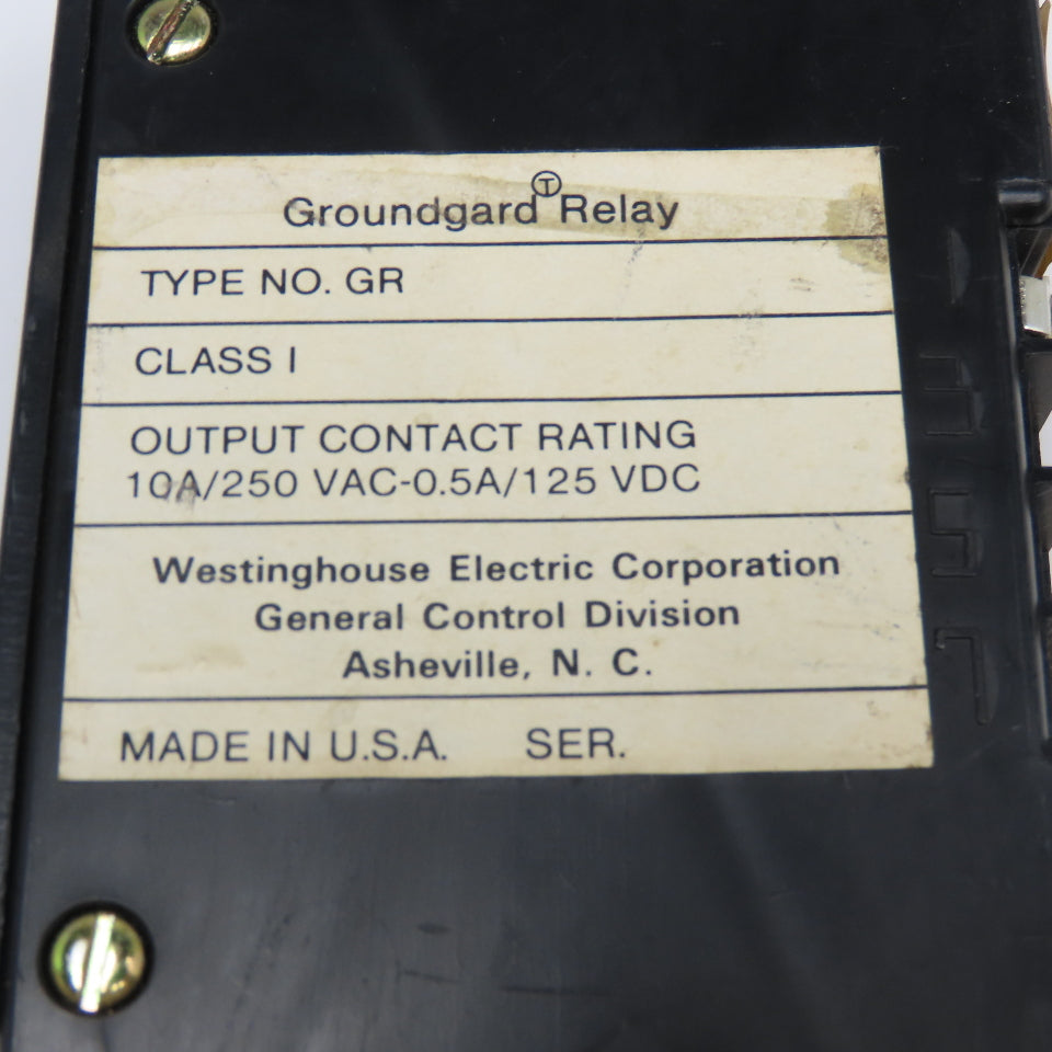 Westinghouse Type GR Groundgard Relay 10A/250VAC 0.5A/125VDC