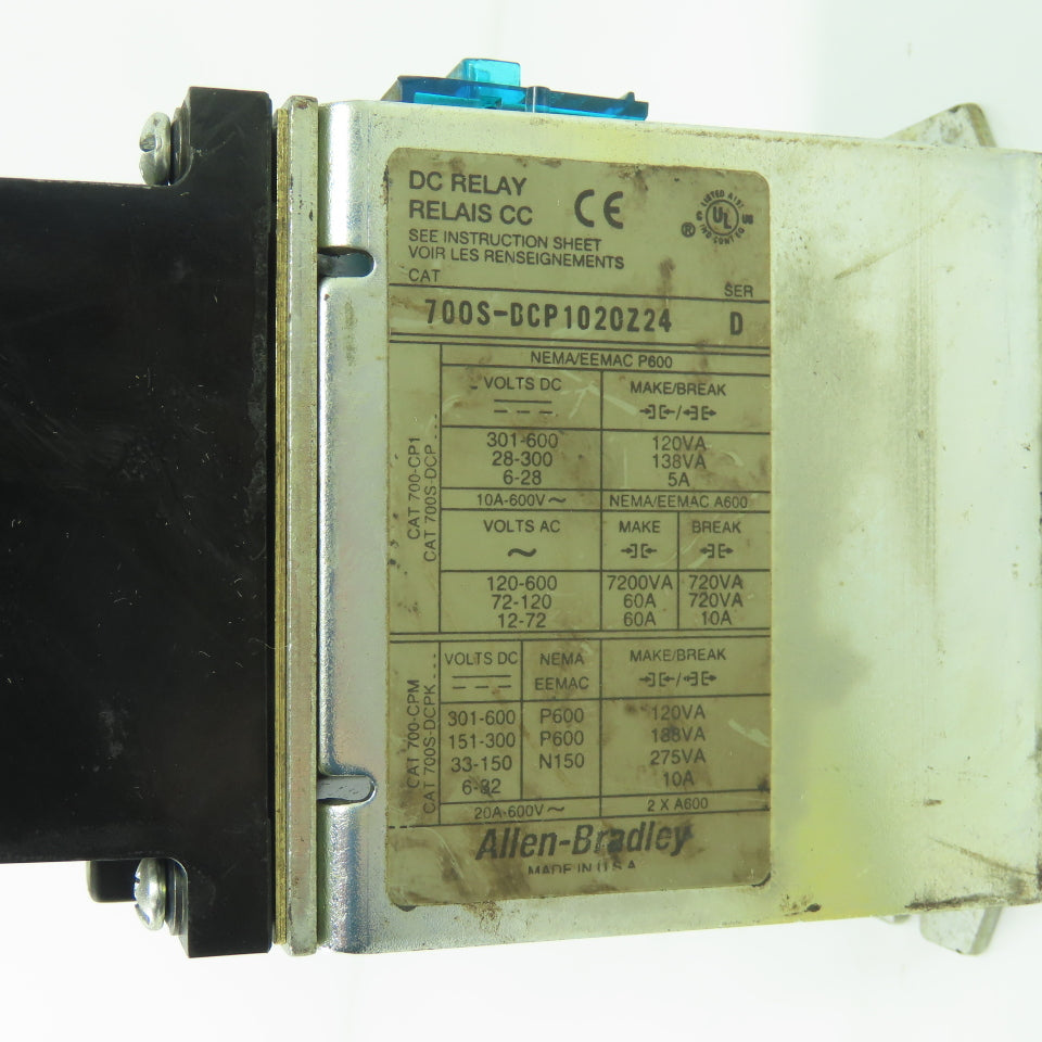 Allen Bradley 700S-DCP1020Z24 Ser D DC Safety Control Relay 10A 600V 24VDC