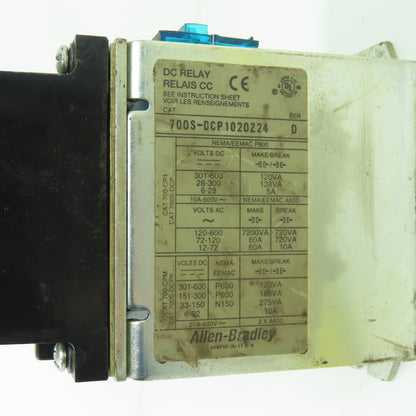 Allen Bradley 700S-DCP1020Z24 Ser D DC Safety Control Relay 10A 600V 24VDC