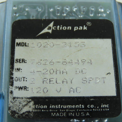 Action Instruments 1020-2153 120VAC 11-Pin Relay 4-20MA DC In 2-Relay SPDT Out
