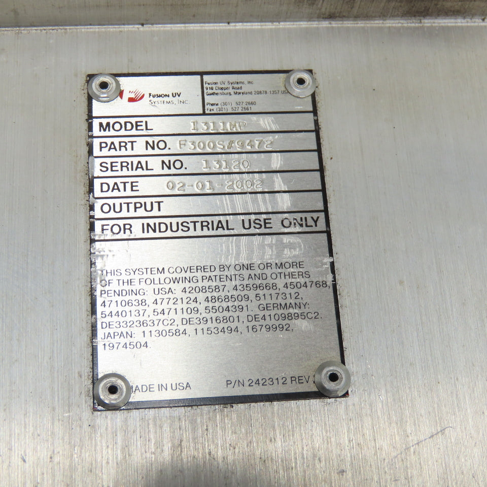 Fusion UV Sytems F300S#9472 I311MP Ultraviolet Light System Irradiator