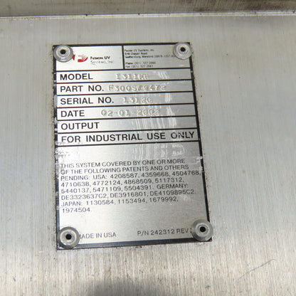 Fusion UV Sytems F300S#9472 I311MP Ultraviolet Light System Irradiator