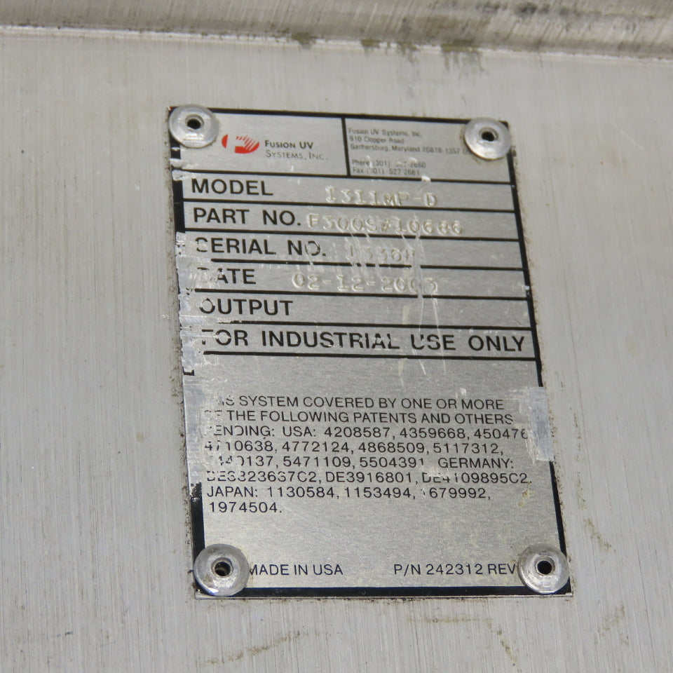 Fusion UV Systems F300S#10686 I311MP-D Ultraviolet Light System Irradiator