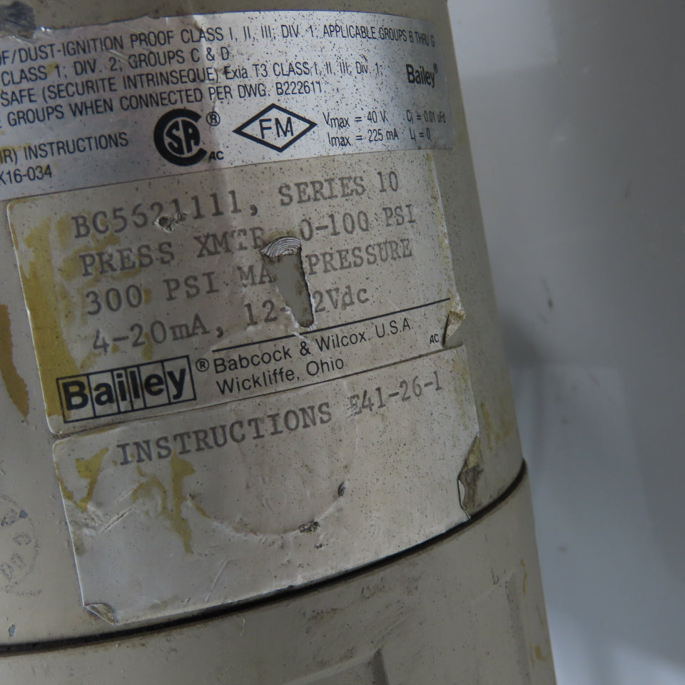 Bailey BC5621111 Pressure Transmitter 12-24VDC 300PSI Max W/ Diaphragm Seal