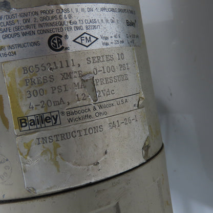 Bailey BC5621111 Pressure Transmitter 12-24VDC 300PSI Max W/ Diaphragm Seal