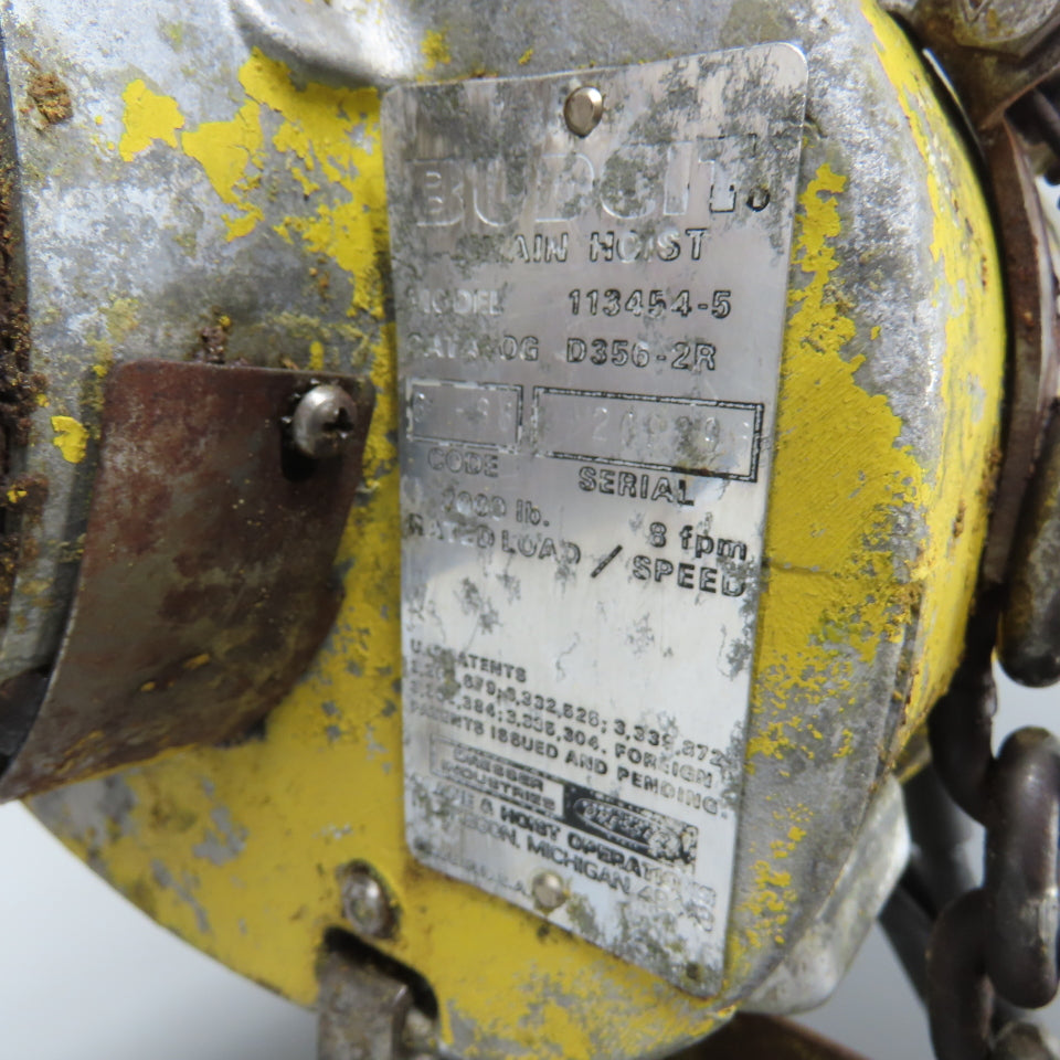 Budgit 113454-5 1 Ton 2000LB Electric Chain Hoist 3Ph 230/460V 15' Lift 8FPM