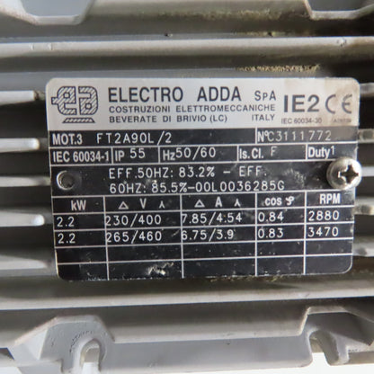 Ferrari VCM 401 N5S LG 90LG270 Backward Blade Impeller Centrifugal Fan 2.2kW 3PH