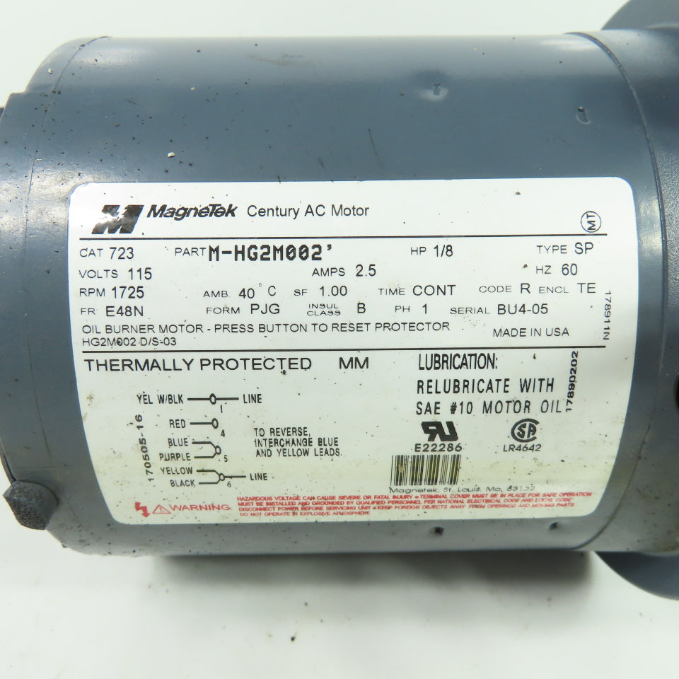 Magnetek M-HG2M002 1/8HP Century AC Motor 1Ph 115V E48N TESTED