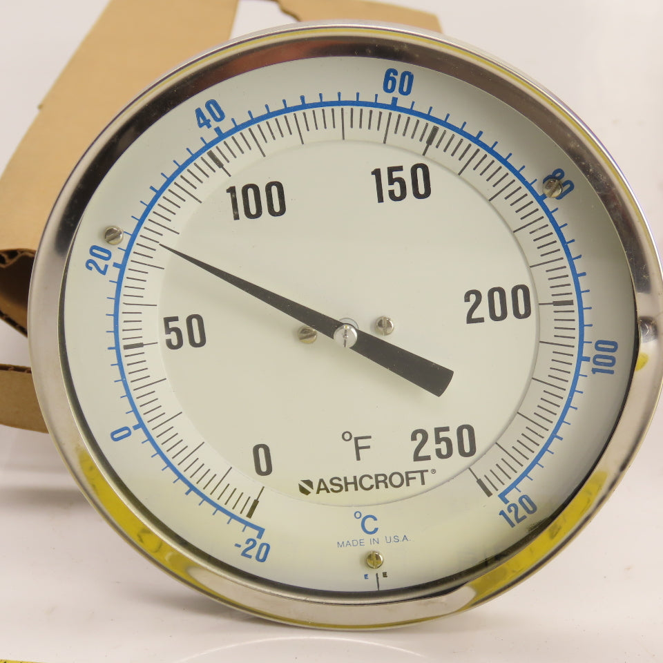Ashcroft 4.5" Face x 1/2" NPT Mount Temperature Gauge 11" Probe 0-250°F 0-120°C