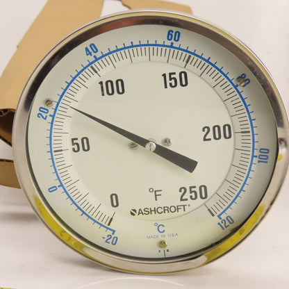 Ashcroft 4.5" Face x 1/2" NPT Mount Temperature Gauge 11" Probe 0-250°F 0-120°C