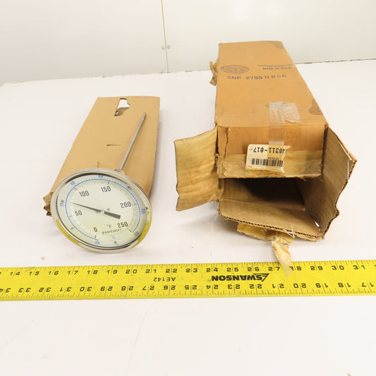Ashcroft 4.5" Face x 1/2" NPT Mount Temperature Gauge 11" Probe 0-250°F 0-120°C