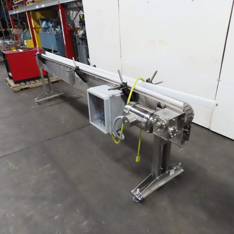 11' Long x 3-1/4" Variable Speed Stainless Slide Bed Conveyor 120V 1PH 0-48.5FPM