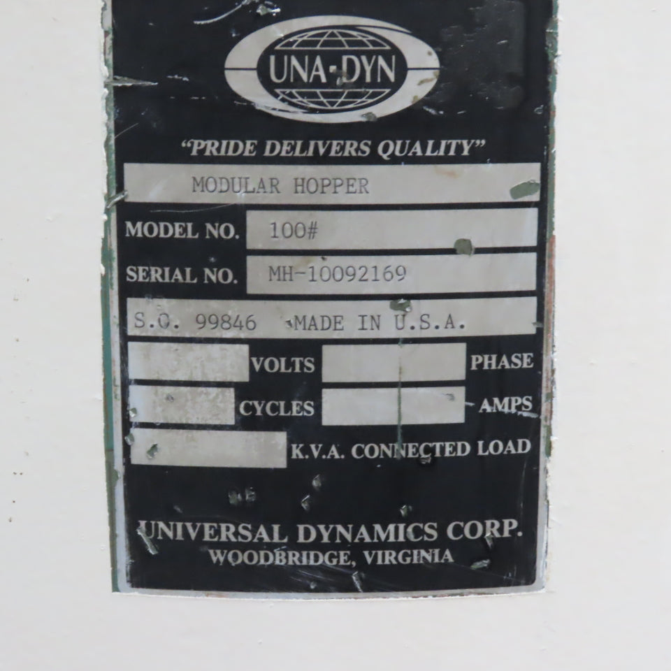 Una-Dyn Model 100# Modular Solid Cone Drying Hopper W/ Casters