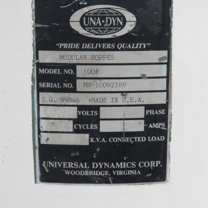 Una-Dyn Model 100# Modular Solid Cone Drying Hopper W/ Casters