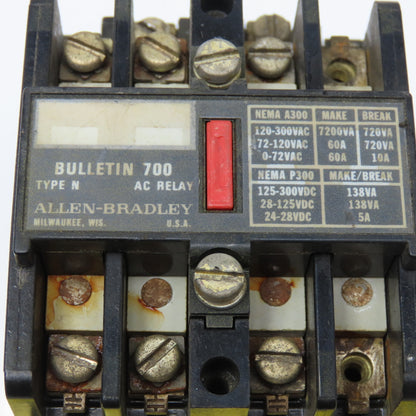 Allen Bradley 700-N400A1 Industrial Control AC Relay 4 N.O. 120V Coil