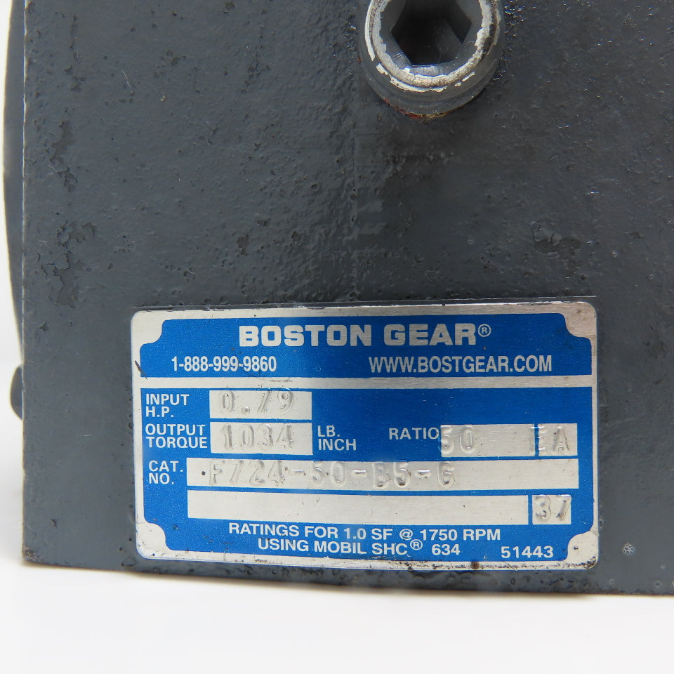 Boston Gear F724-50-B5-G 50:1 Ratio Gear Reducer 35RPM Out 1034IN-LB Torque