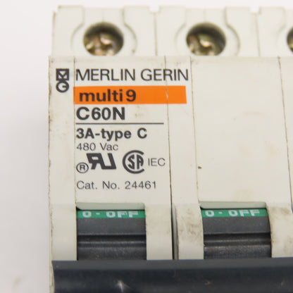 Merlin Gerin C60N 3A-Type C Cat No. 24461 3A 3 Pole Circuit Breaker 480V